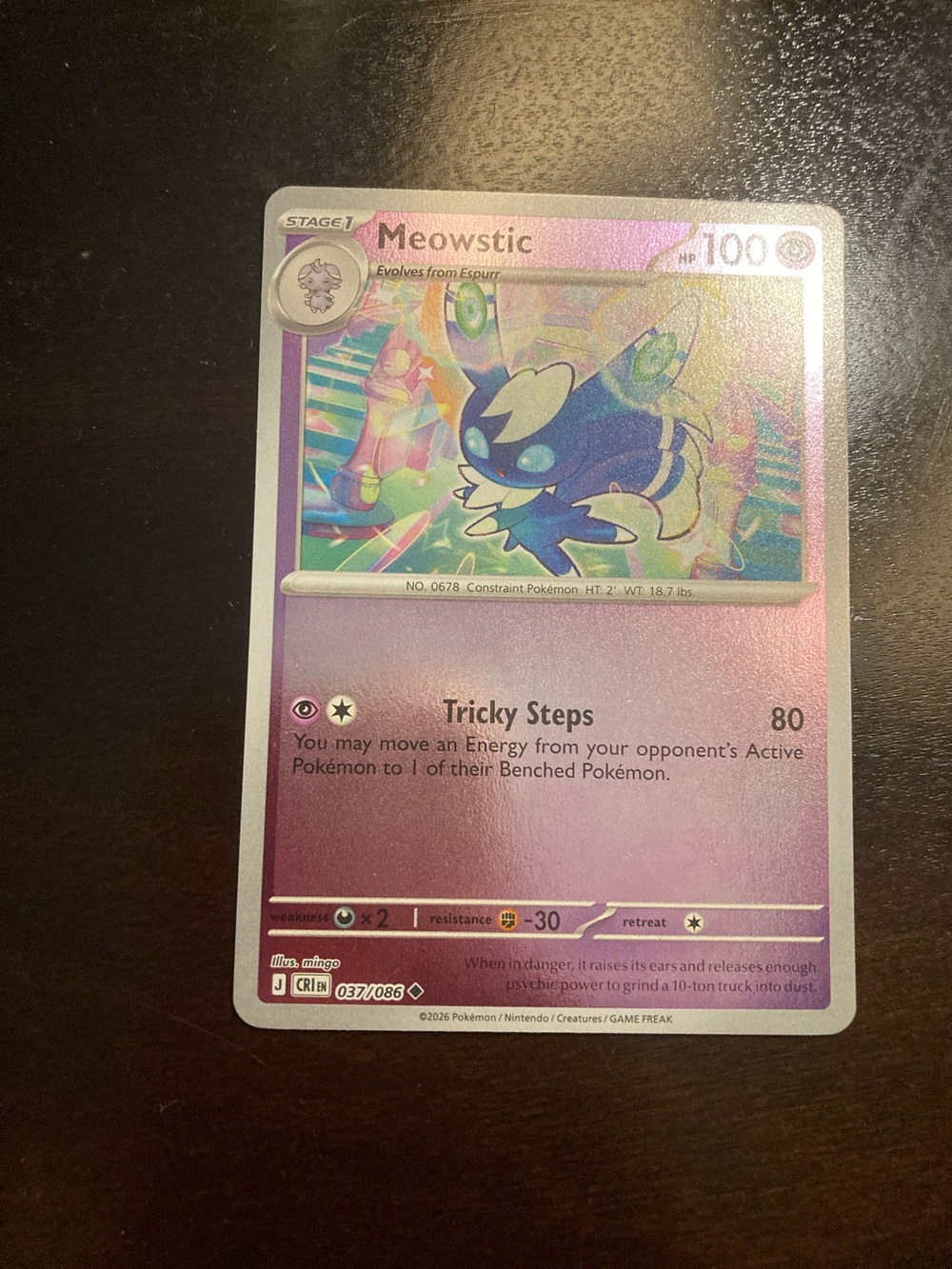 Pokemon Meowstic Holo - Pink and Purple Artwork
